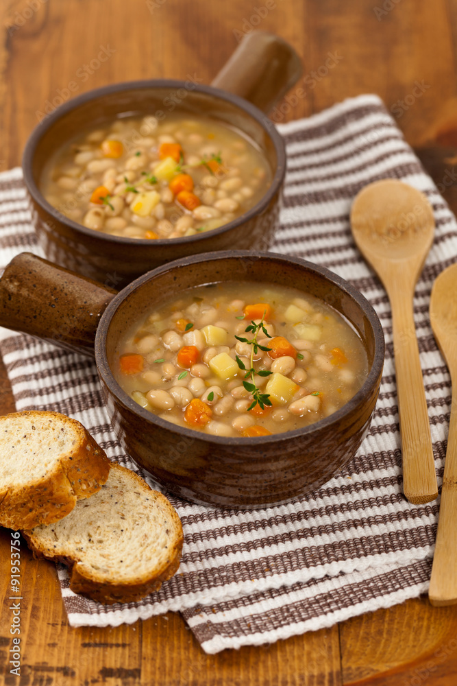 Homemade Vegetable Soup with beans. Selective focus. Homemade Vegetable Soup with beans. Selective focus.