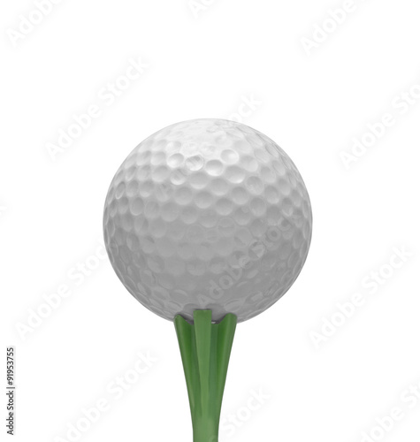 Golf ball on tee, isolated on white