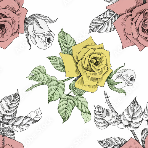 Watercolor seamless pattern with roses. Background for web pages