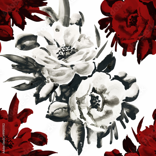 Watercolor seamless pattern with roses. Background for web pages