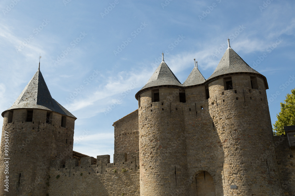 towers and walls of the fortified medieval city of Carcassonne, France