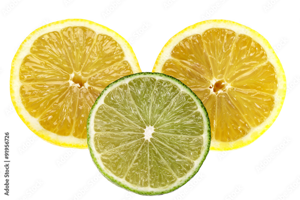 slices of lemons and limes isolated on white background slices of lemons and limes isolated on white background