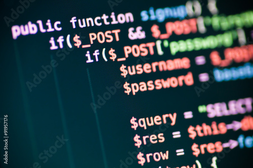 PHP code lines on a monitor