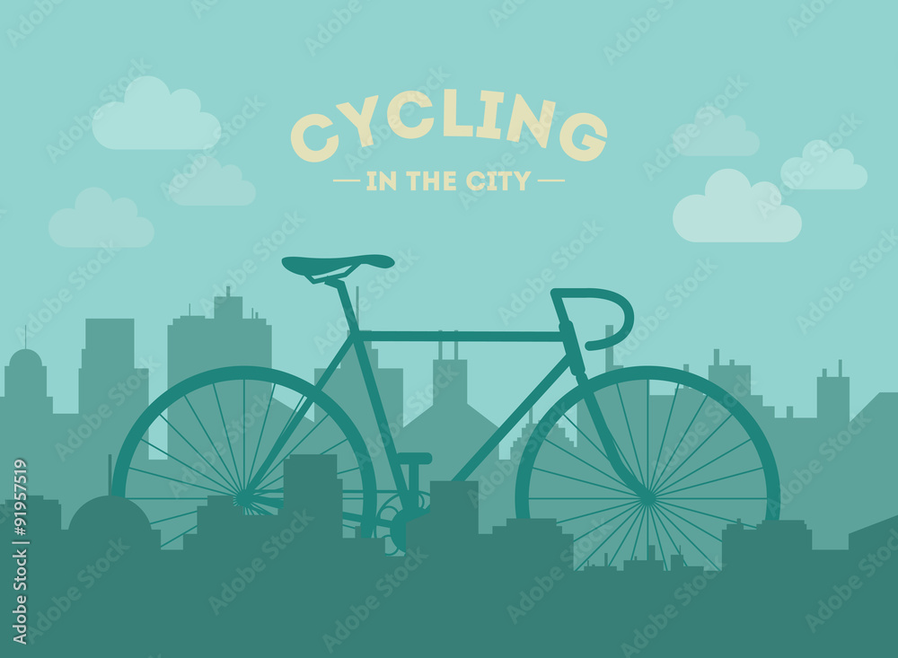 Naklejka premium Cycling in the city. Flat style illustration.
