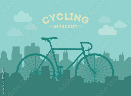 Cycling in the city. Flat style illustration.