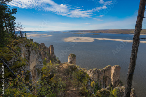 View on Lena river from Lena Pillars peak, Sakha, Russia