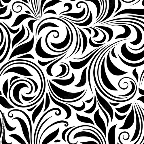 Vintage seamless black and white floral pattern. Vector illustration.