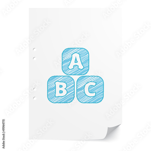 Blue handdrawn Abc Blocks illustration on white paper sheet with