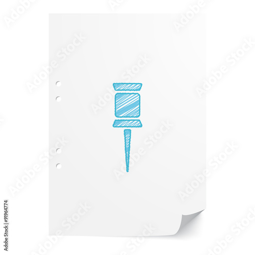 Blue handdrawn Pushpin illustration on white paper sheet with co