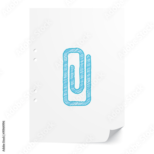 Blue handdrawn Paper Clip illustration on white paper sheet with