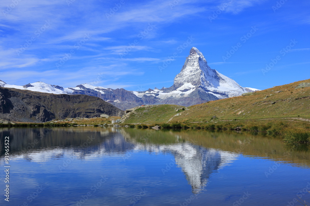 Matterhorn and beautiful lake in Switzerland