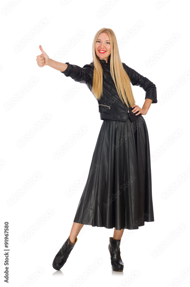 Blondie in leatner clothing isolated on white Blondie in leatner clothing isolated on white