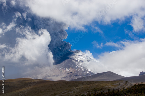 Active Cotopaxi volcano erupting
