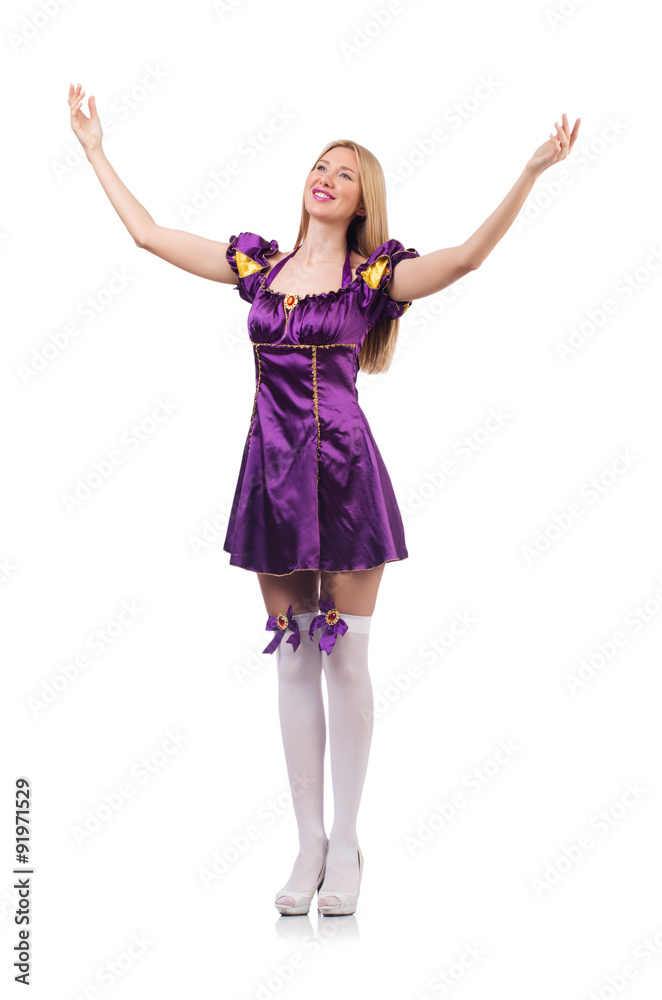 Cute girl in purple masquerade dress isolated on white Cute girl in purple masquerade dress isolated on white