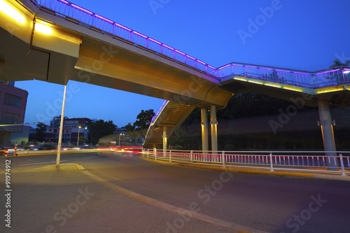 Urban footbridge and road intersection of night scene