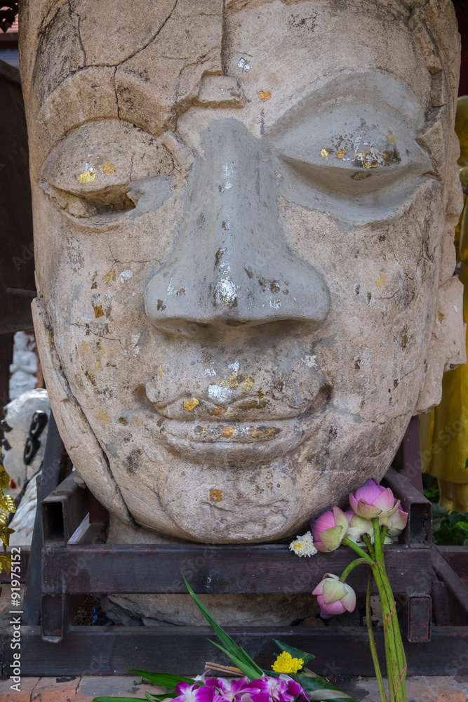 Head of Buddha statue at Wat Chet Lin in Chiang Mai, Thailand