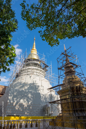 Repairing the pagoda at Wat Phra Sing in Chiang Mai  Thailand
