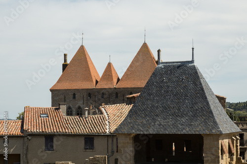 the towers and walls of the medieval city of Carcassonne, France