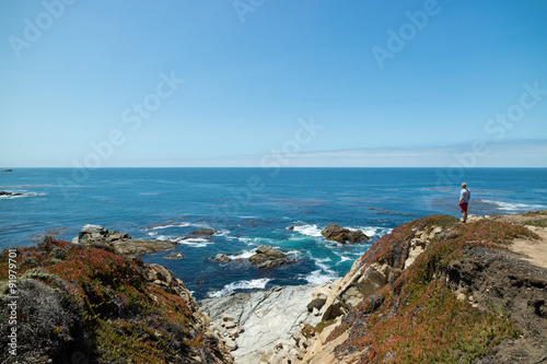 Man standing at contemplating life looking at beautiful coastal view along the Pacific Coast Highway Route 1, California, United States © samspicerphoto