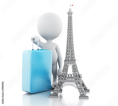 3d White people and Eiffel tower, travel to paris concept. © Mego-studio