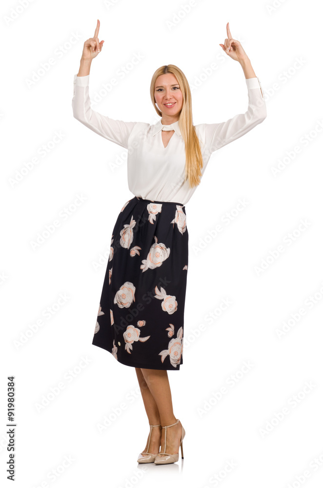 Pretty girl in black skirt with flowers isolated on white Pretty girl in black skirt with flowers isolated on white