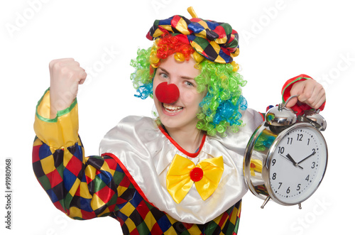 Clown with clock isolated on white