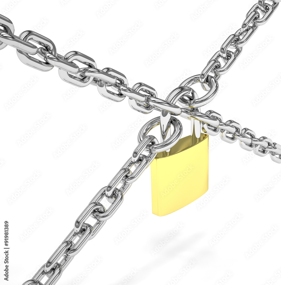 Padlock and chain isolated on white background Padlock and chain isolated on white background
