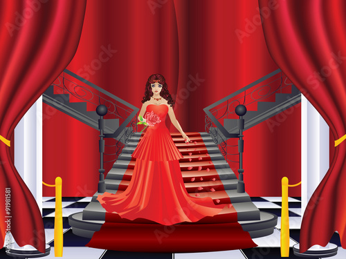 Girl Stands near Stairs
