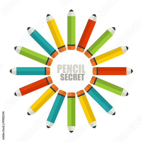 Emblem with colorful pencils. Vector sign.