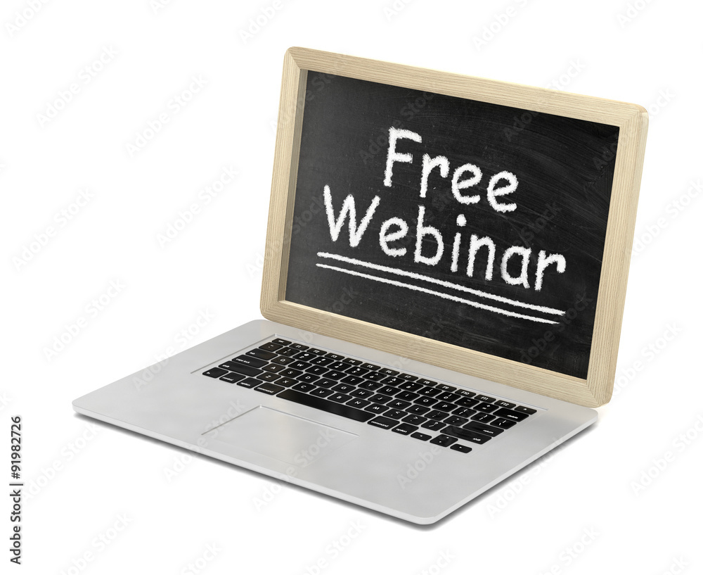 Laptop with chalkboard, free webinar, online education concept Laptop with chalkboard, free webinar, online education concept