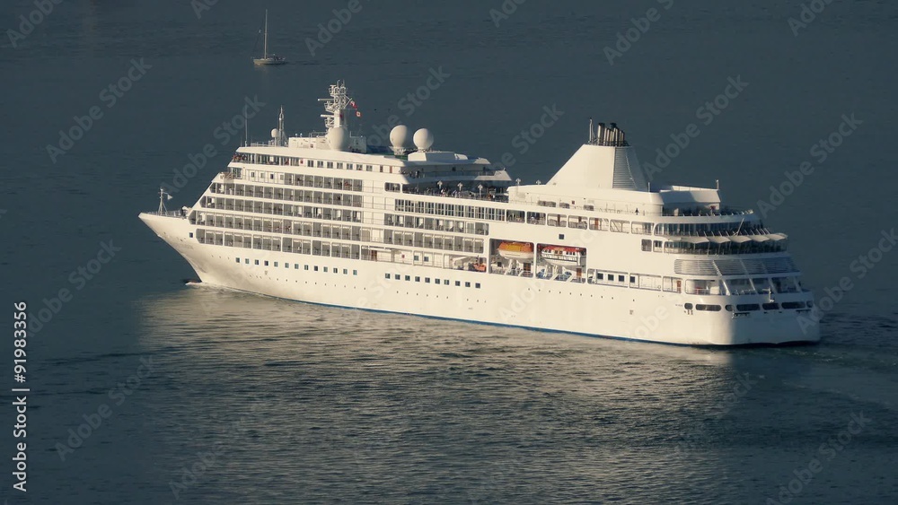 Cruise Ship Moving On Calm Sea In The Evening Cruise Ship Moving On Calm Sea In The Evening