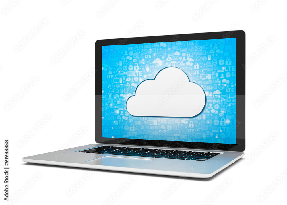 3d rendering of a laptop with cloud concept 3d rendering of a laptop with cloud concept