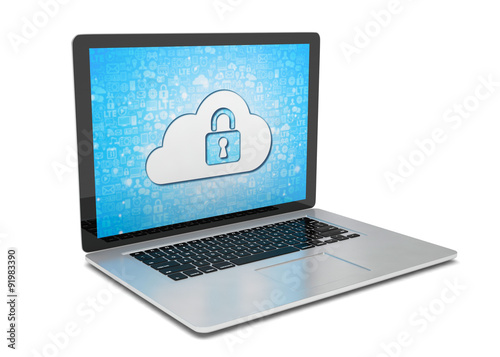 3d rendering of a laptop with cloud security concept