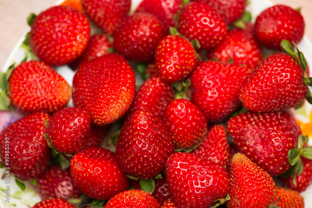 Strawberries arranged on the display Strawberries arranged on the display
