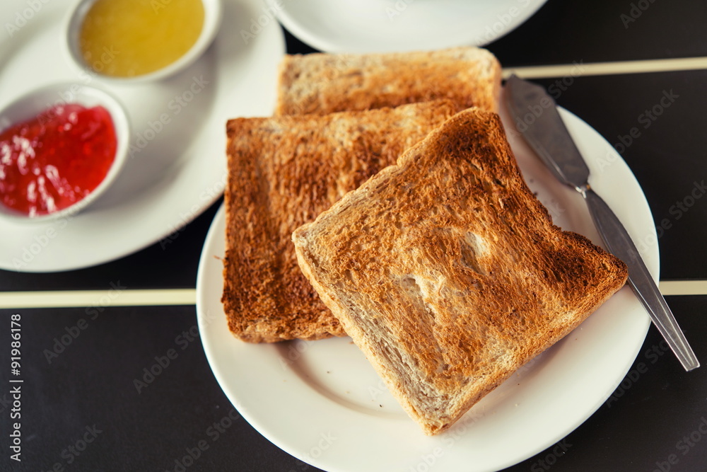 Toast, jam, served with set breakfast. Toast, jam, served with set breakfast.