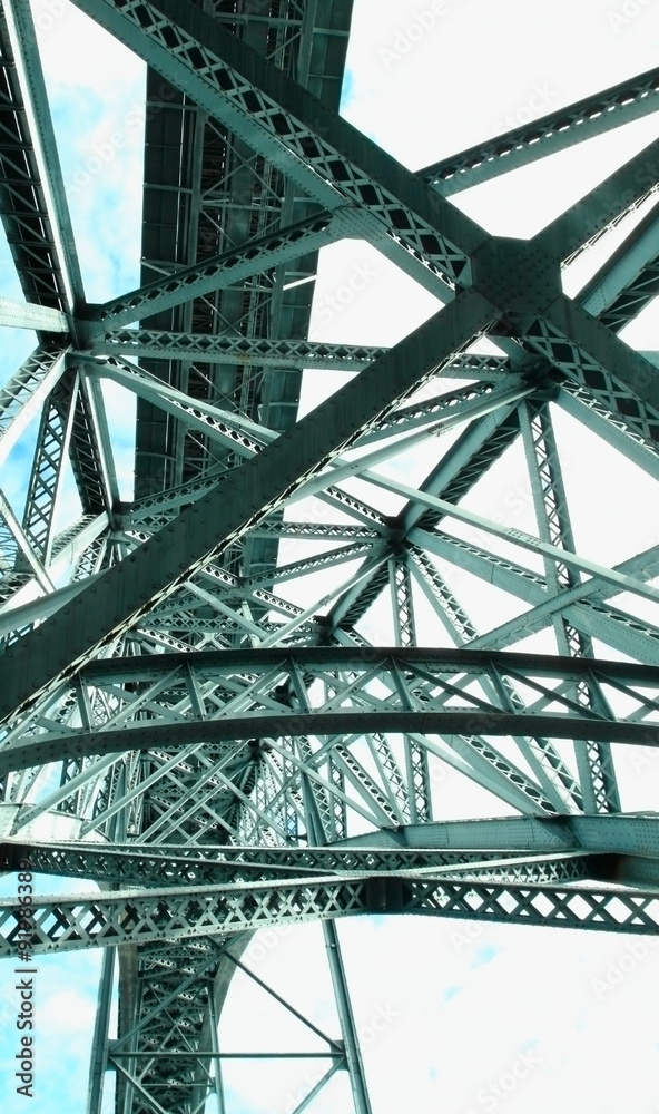 Support above the bridge, steel structure close-up. Support above the bridge, steel structure close-up.