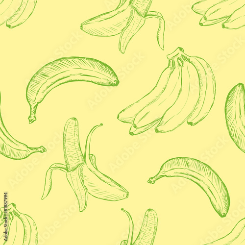 Vector Sketch Banana Pattern Background