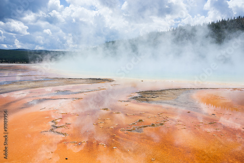 Grand Prismatic Spring at Yellowstone National Park, full of colorful Bacteria and thermophiles