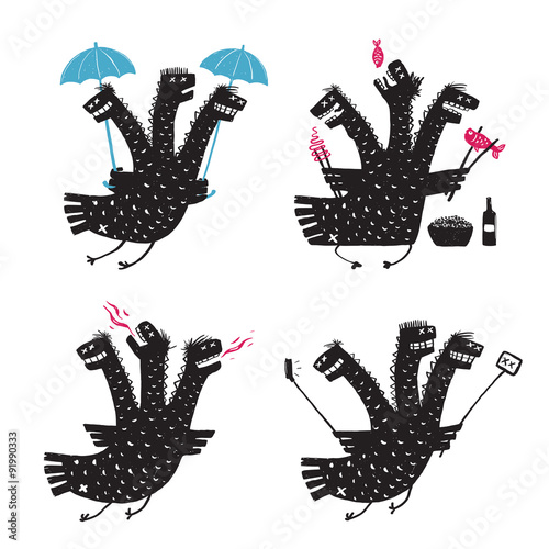 Comic Dragon Bad Character Traits Rough Hand Drawn Print Designs
