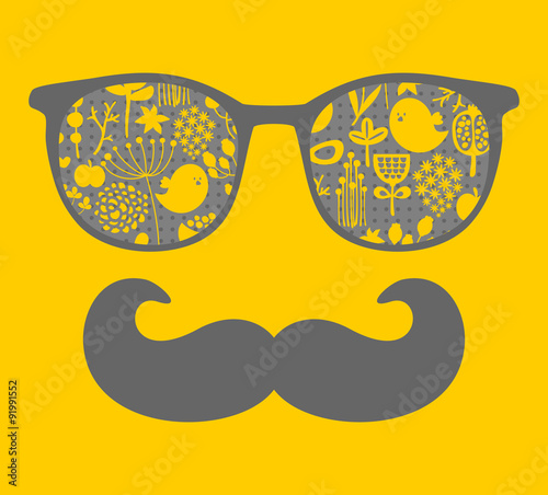 Retro glasses with reflection for hipster.