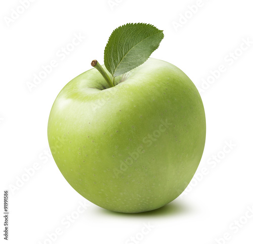 Single whole green apple 2 isolated on white background