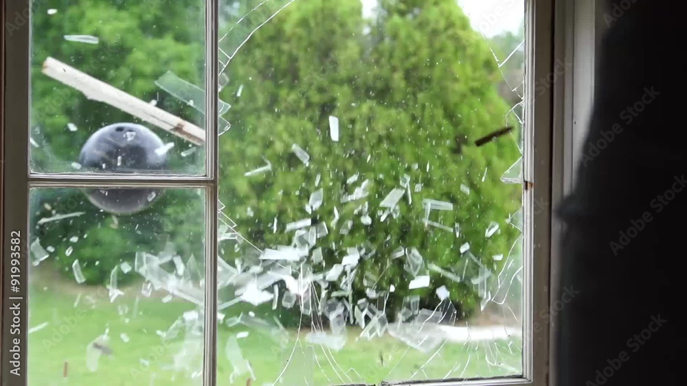 Bowling Ball Breaks Window Super Slow Motion