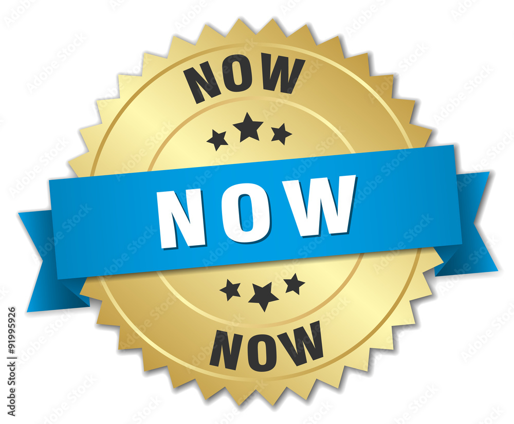now 3d gold badge with blue ribbon now 3d gold badge with blue ribbon