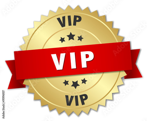 vip 3d gold badge with red ribbon