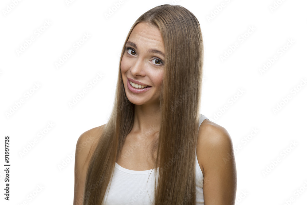 Portrait of beautiful woman on white background Portrait of beautiful woman on white background