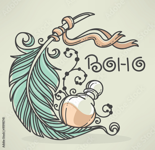 Boho chic, hand drawn background..