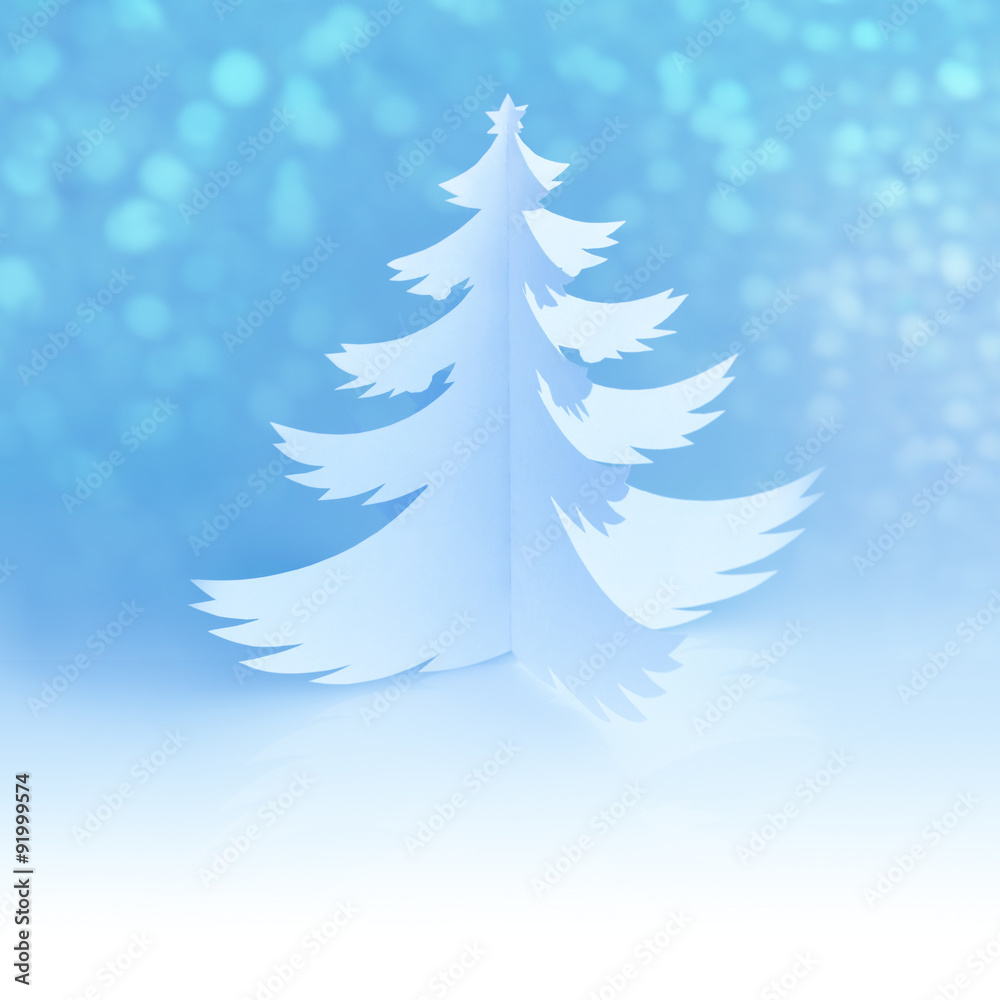 Obraz premium White Handmade Paper Christmas Tree with magic defocused