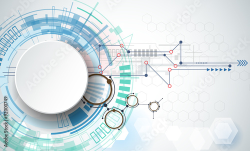 Vector illustration engineering technology. Integration and innovation technology concept with 3D paper label circles and space for content, network, web- template design, business tech presentation