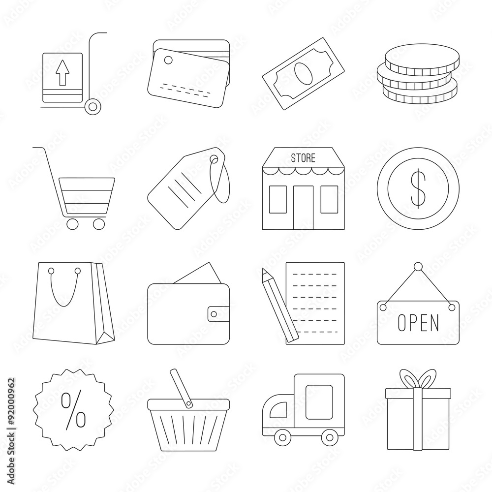 Line shopping icons set Line shopping icons set