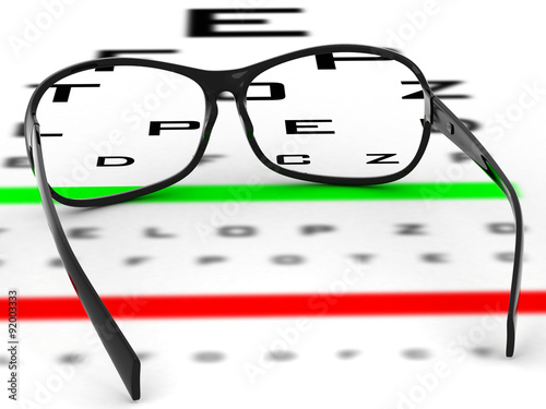 Near vision test card with glasses illustration. Eye examination tests, ophthalmologist (medical doctor) concept.